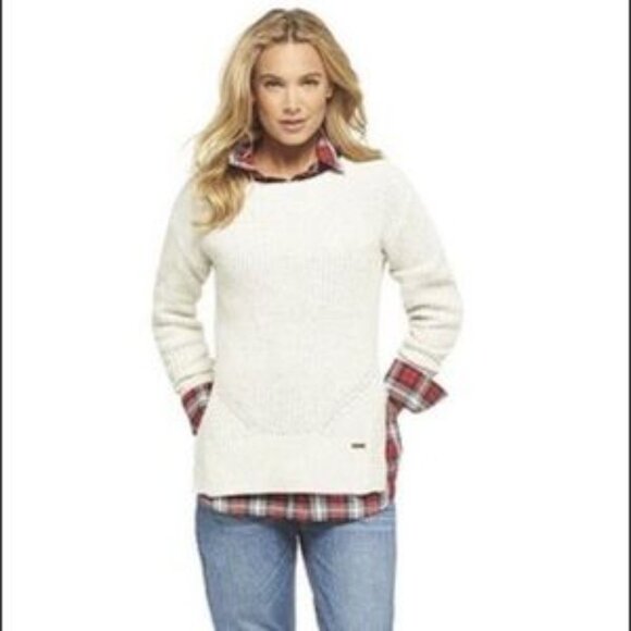 Toms Cream Knit Sweater with Gold Threading Accents Sparkle in Winter Cold - Picture 4 of 10